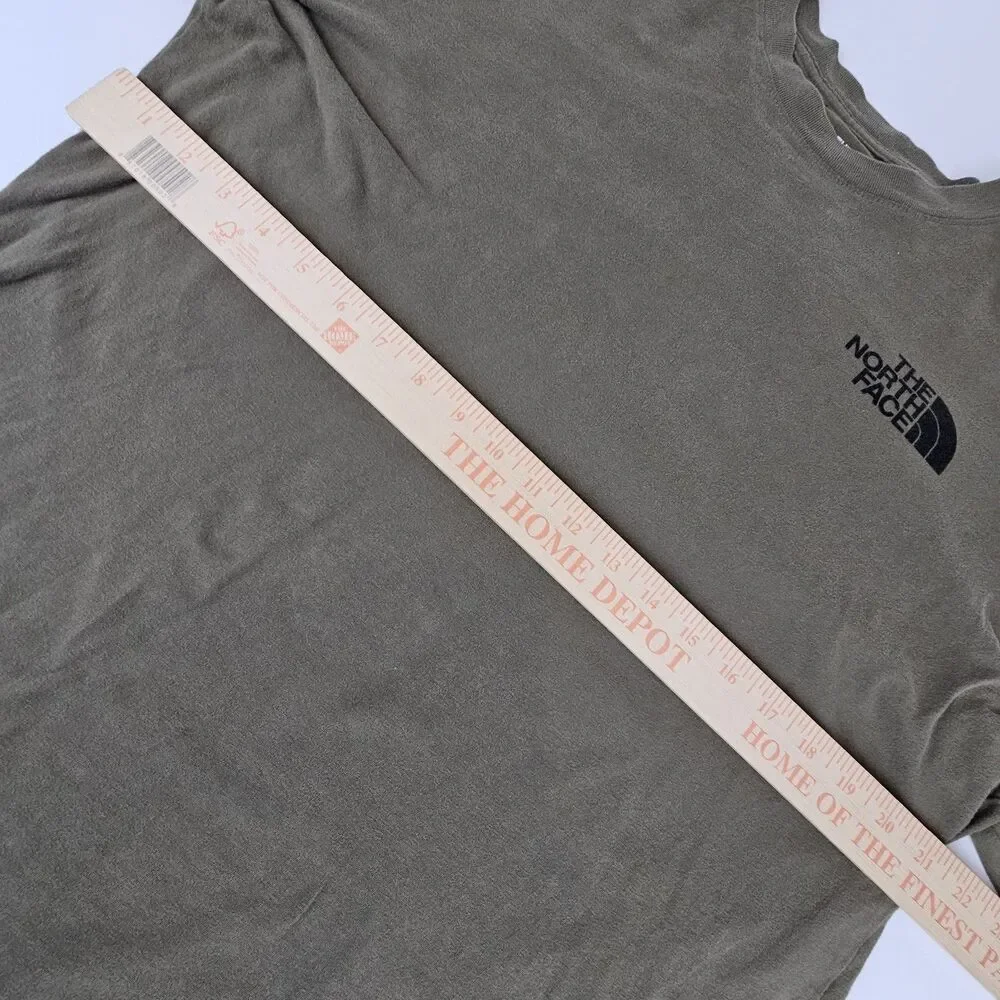 The North Face Mens Large Long Sleeve T Shirt Olive Green Logo Sleeve Graphic
